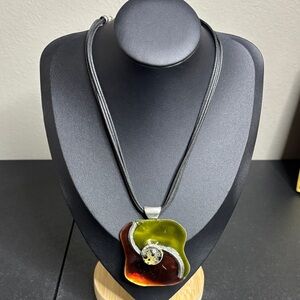 Enamel Silver Tone Multi Cord Southwestern Necklace